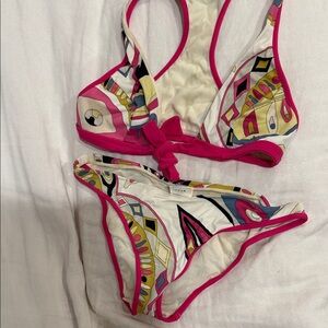 Emilio Pucci Colorful Racerback Bikini Set with Pink Accents Size 40